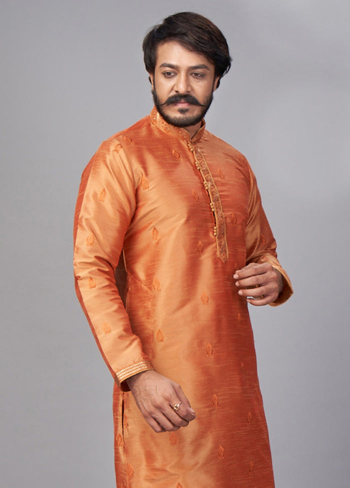 2 Pc Golden Dupion Silk Kurta Pajama Set - Indian Silk House Agencies