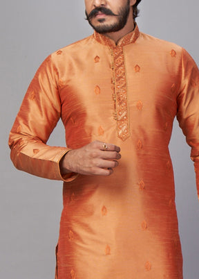 2 Pc Golden Dupion Silk Kurta Pajama Set - Indian Silk House Agencies