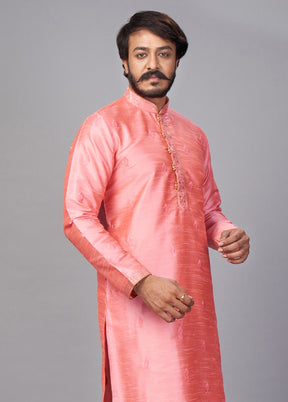 2 Pc Peach Dupion Silk Kurta Pajama Set - Indian Silk House Agencies