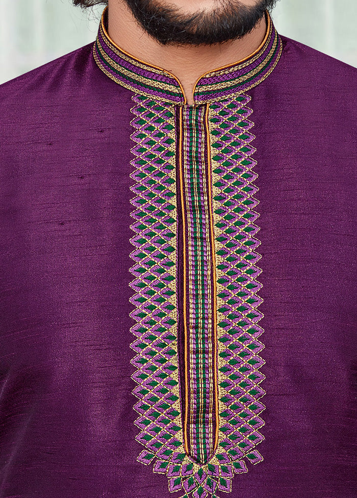 2 Pc Purple Dupion Silk Kurta Pajama Set - Indian Silk House Agencies