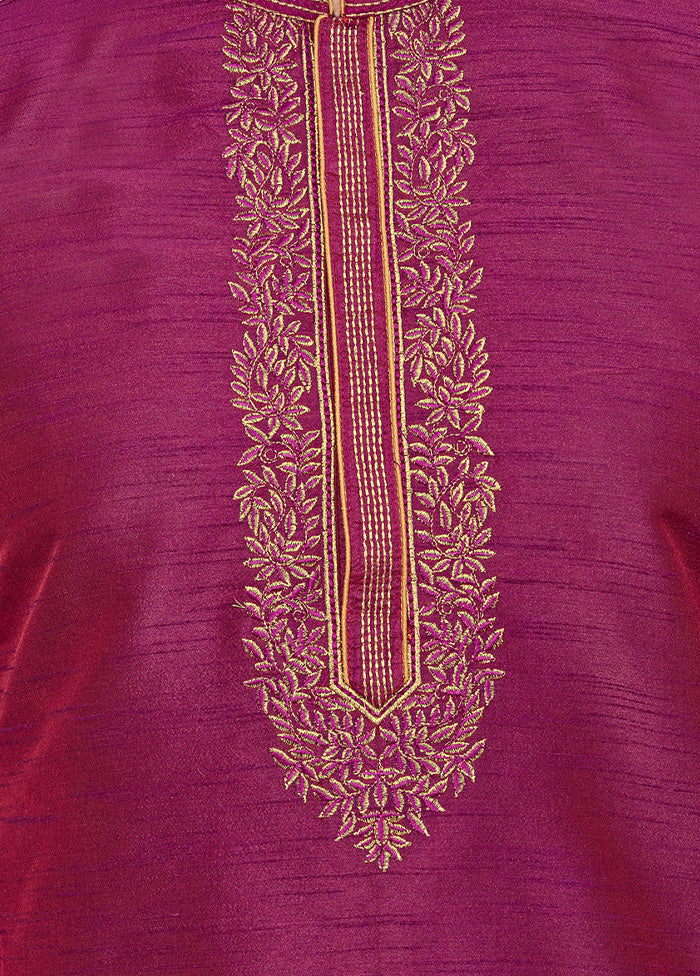 2 Pc Magenta Dupion Silk Kurta Pajama Set - Indian Silk House Agencies