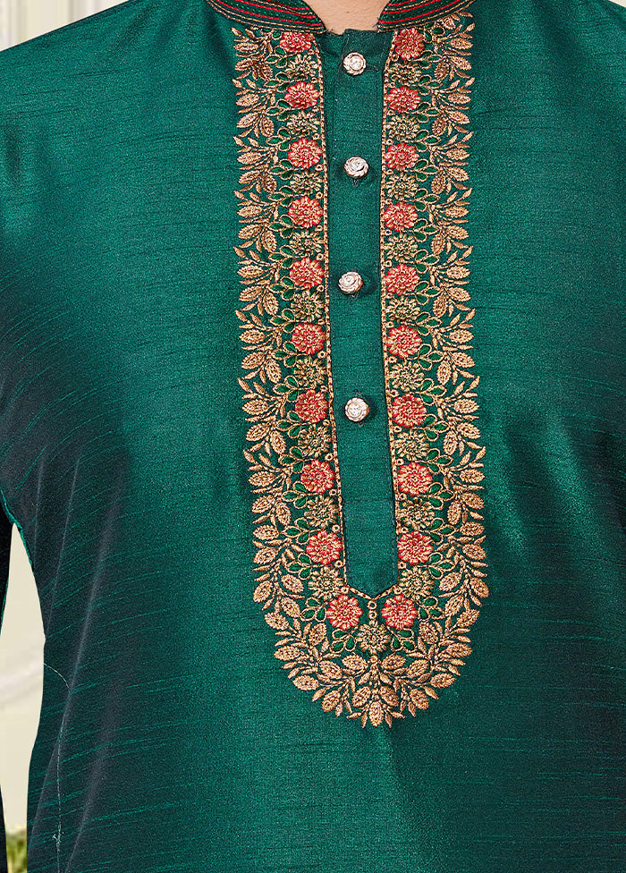 2 Pc Green Dupion Silk Kurta Pajama Set - Indian Silk House Agencies