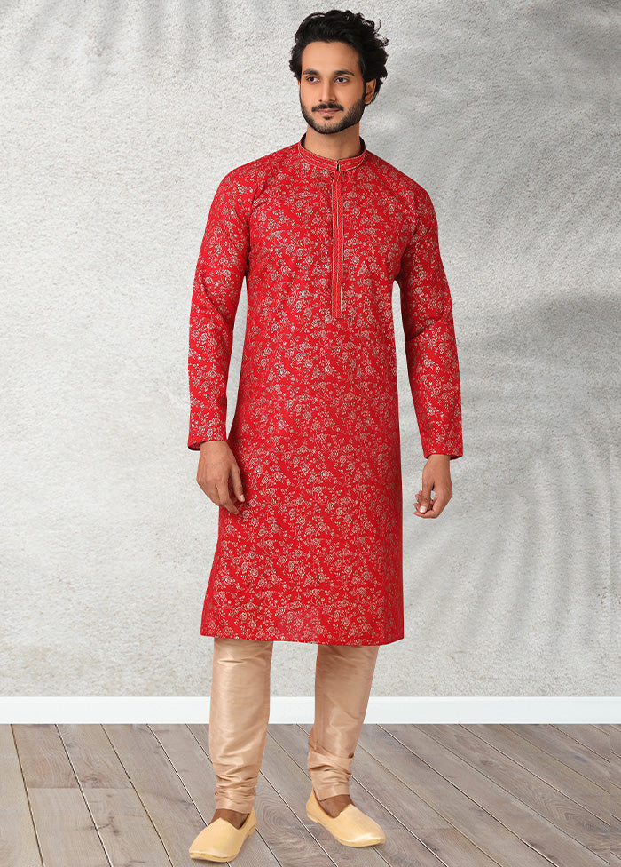 2 Pc Red Cotton Kurta Pajama Set - Indian Silk House Agencies