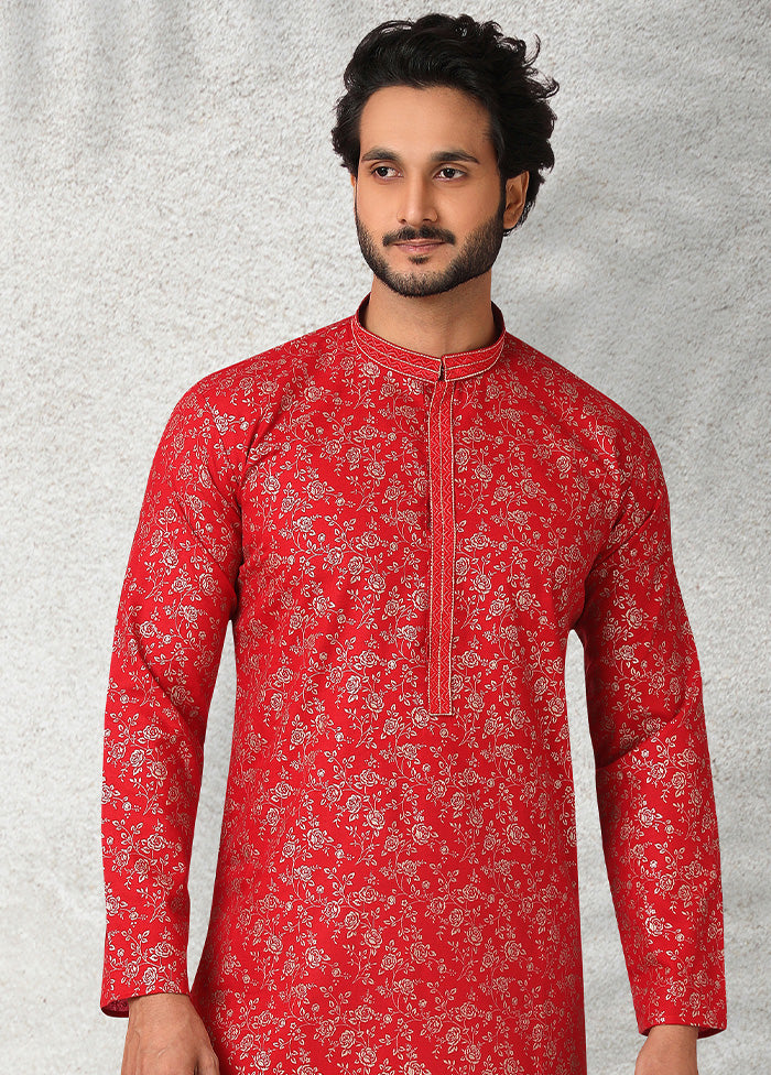 2 Pc Red Cotton Kurta Pajama Set - Indian Silk House Agencies