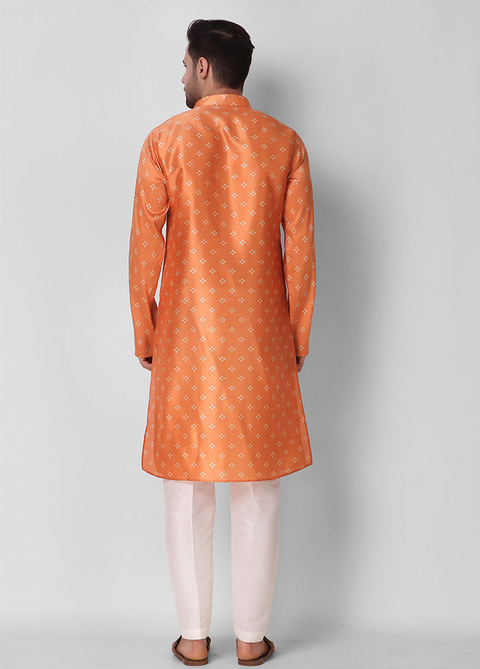 2 Pc Orange Dupion Silk Kurta Pajama Set - Indian Silk House Agencies