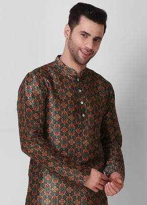 2 Pc Brown Dupion Silk Kurta Pajama Set - Indian Silk House Agencies