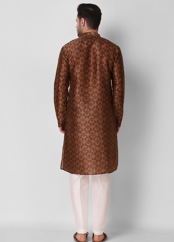 2 Pc Maroon Dupion Silk Kurta Pajama Set - Indian Silk House Agencies