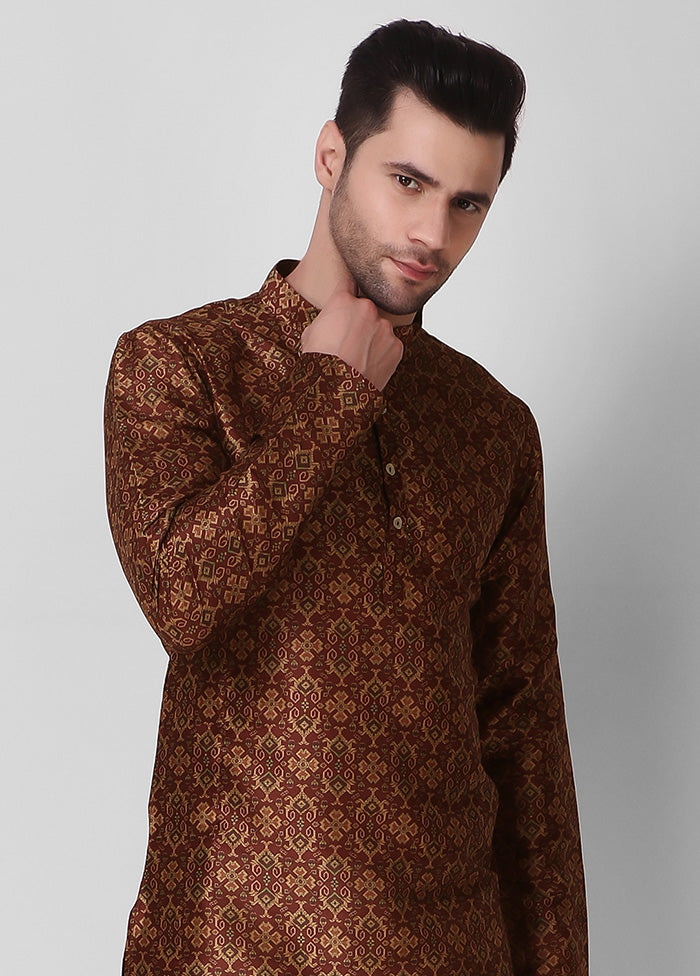 2 Pc Maroon Dupion Silk Kurta Pajama Set - Indian Silk House Agencies