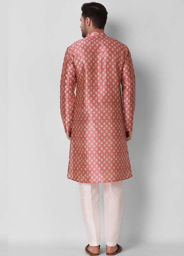 2 Pc Rust Dupion Silk Kurta Pajama Set - Indian Silk House Agencies