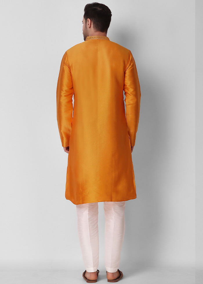 2 Pc Yellow Dupion Silk Kurta Pajama Set - Indian Silk House Agencies