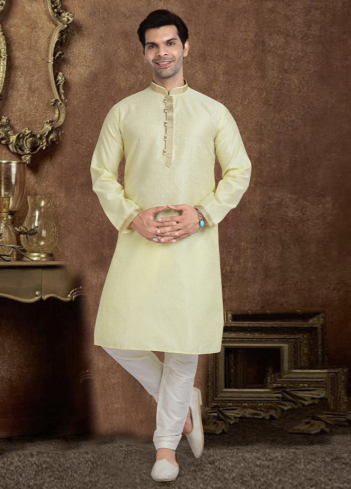 2 Pc Lime Green Dupion Silk Kurta Pajama Set - Indian Silk House Agencies