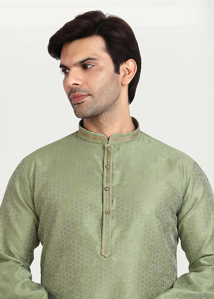 2 Pc Pista Green Dupion Silk Kurta Pajama Set - Indian Silk House Agencies