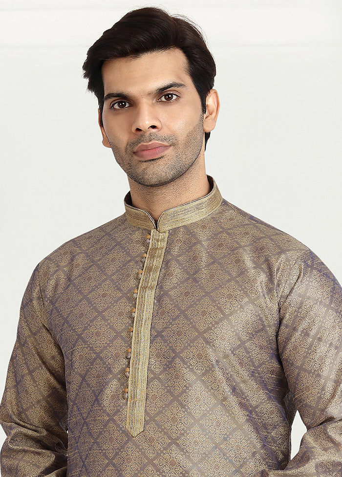 2 Pc Cream Dupion Silk Kurta Pajama Set - Indian Silk House Agencies