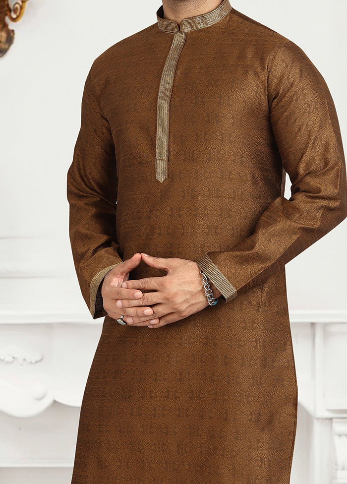 2 Pc Brown Dupion Silk Kurta Pajama Set - Indian Silk House Agencies