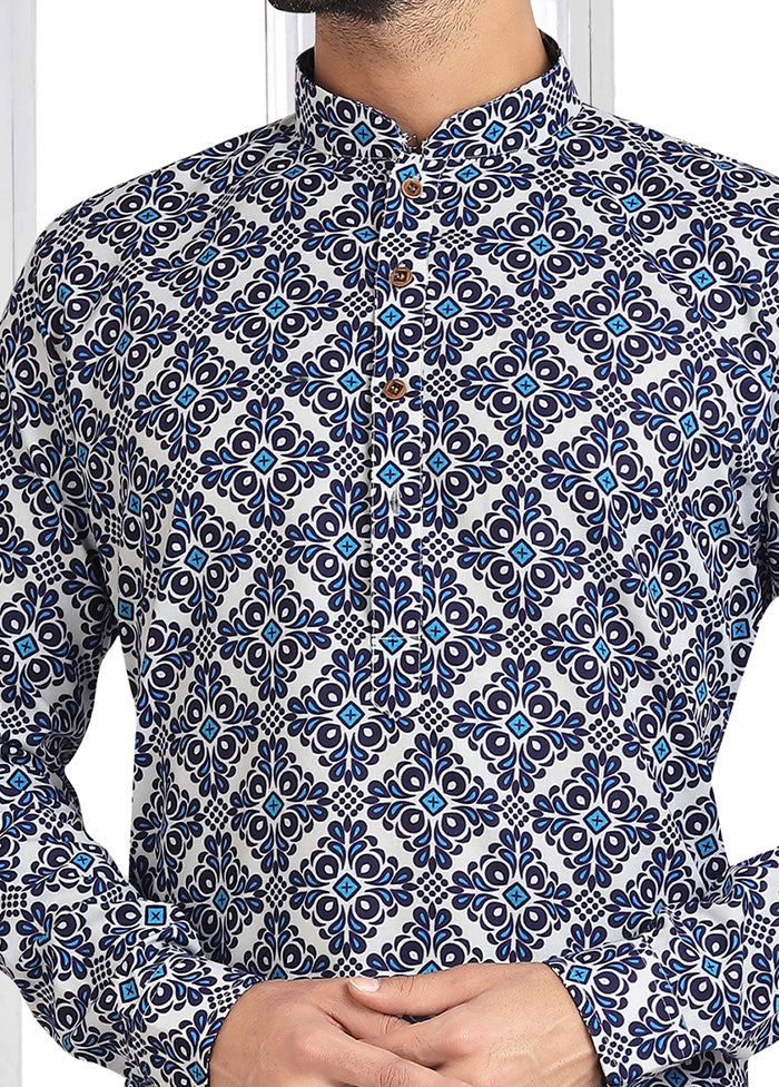2 Pc Blue Cotton Kurta Pajama Set - Indian Silk House Agencies