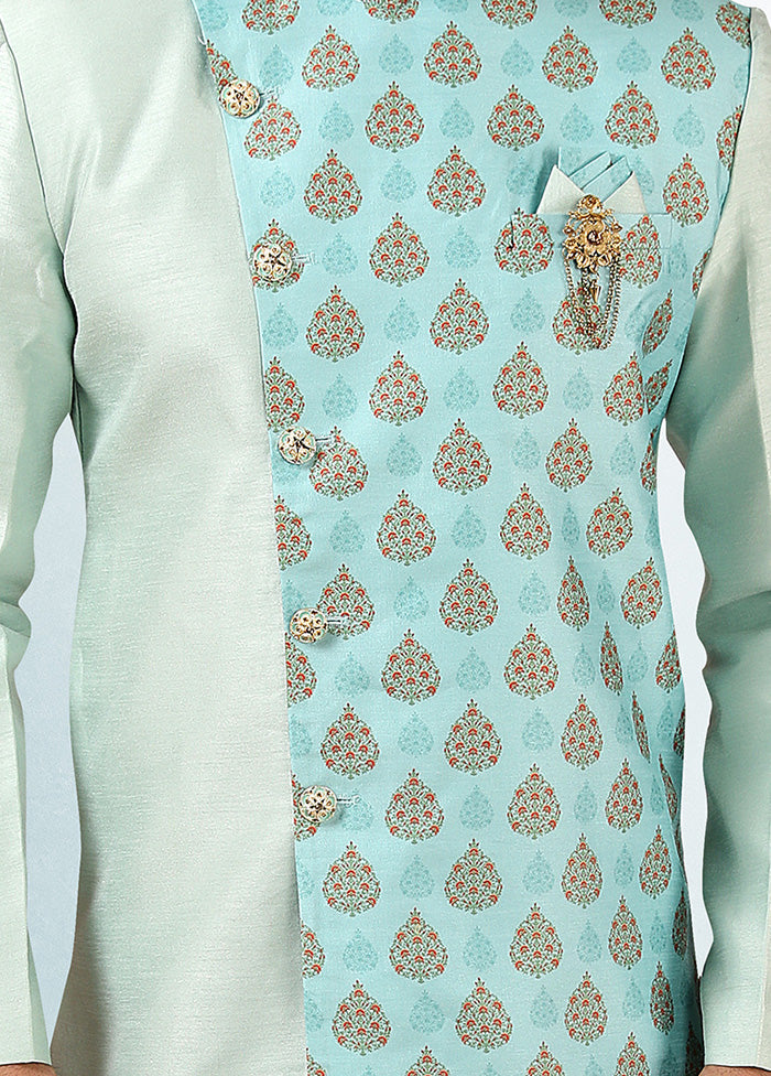 2 Pc Pista Green Dupion Silk Kurta Pajama Set - Indian Silk House Agencies