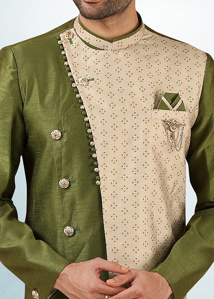 2 Pc Mehendi Dupion Silk Kurta Pajama Set - Indian Silk House Agencies