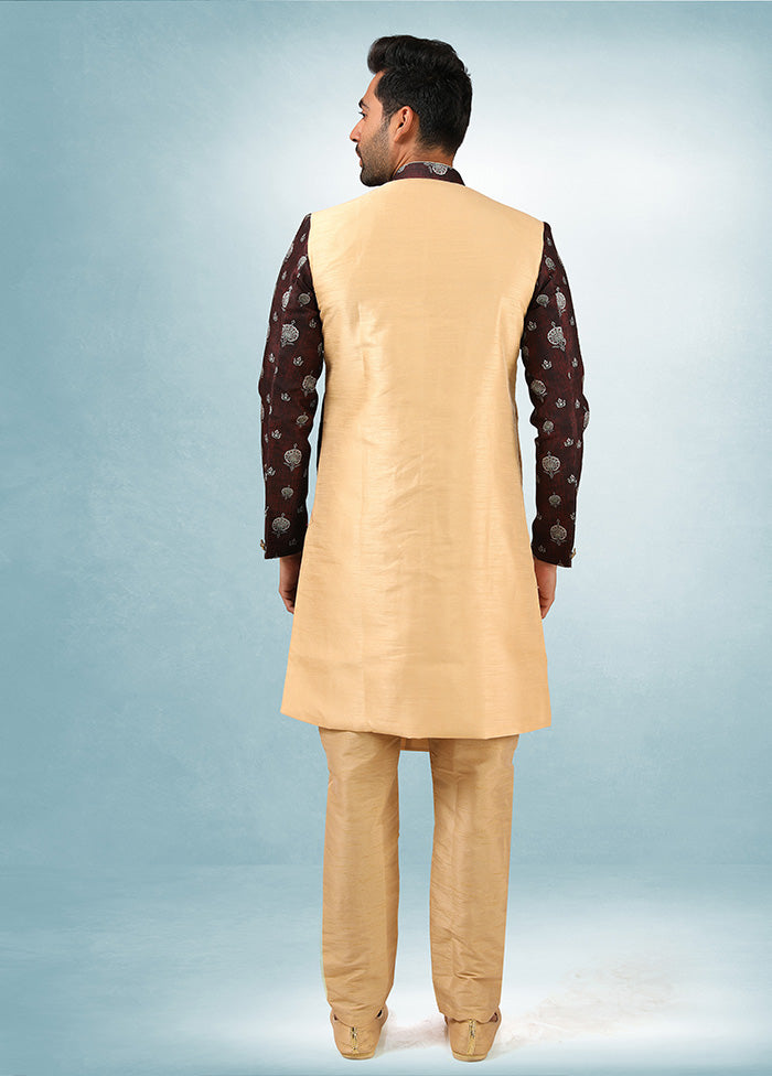 2 Pc Beige Dupion Silk Kurta Pajama Set - Indian Silk House Agencies