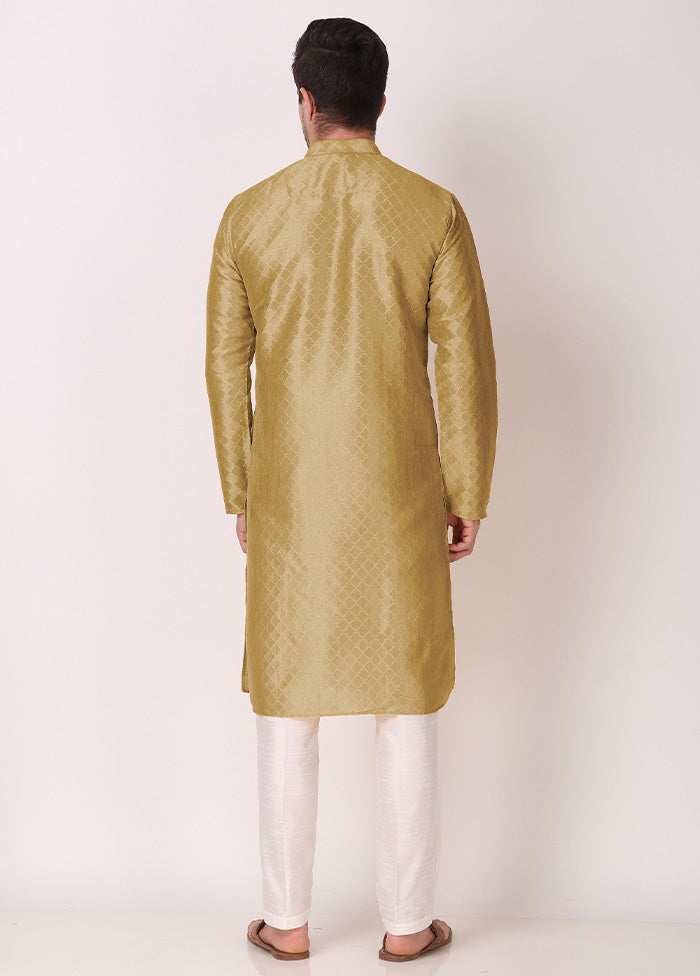 2 Pc Beige Dupion Silk Kurta Pajama Set - Indian Silk House Agencies