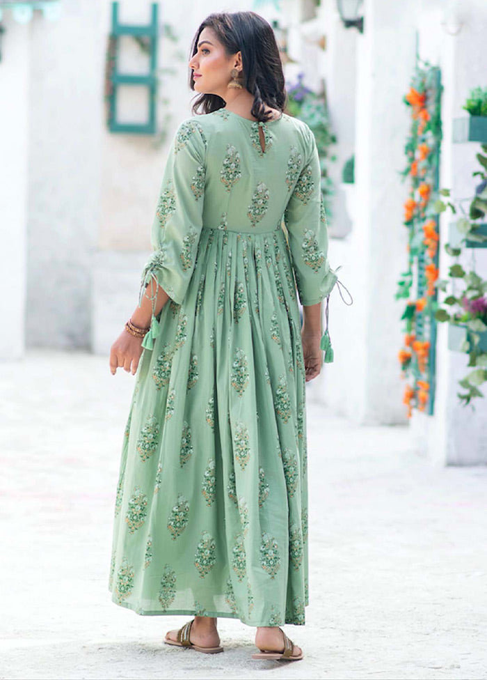 Pista Green Readymade Silk Long Kurti - Indian Silk House Agencies