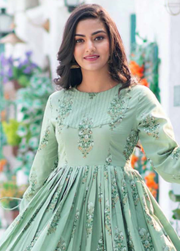 Pista Green Readymade Silk Long Kurti - Indian Silk House Agencies