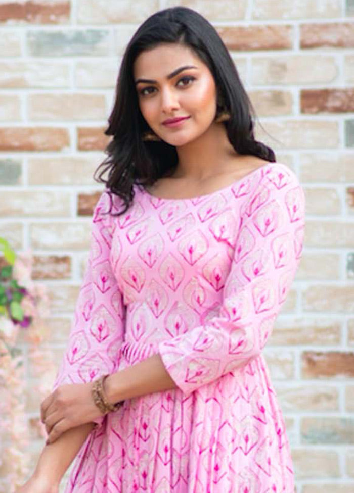 Pink Readymade Silk Long Kurti - Indian Silk House Agencies