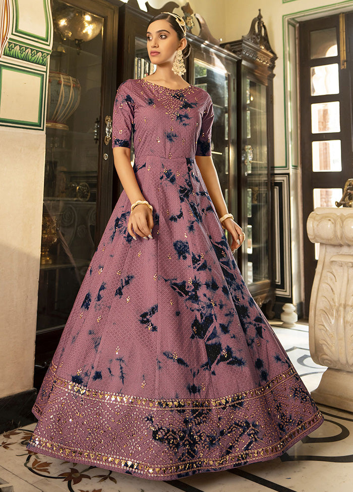 Grey Semi Stitched Cotton Gown - Indian Silk House Agencies