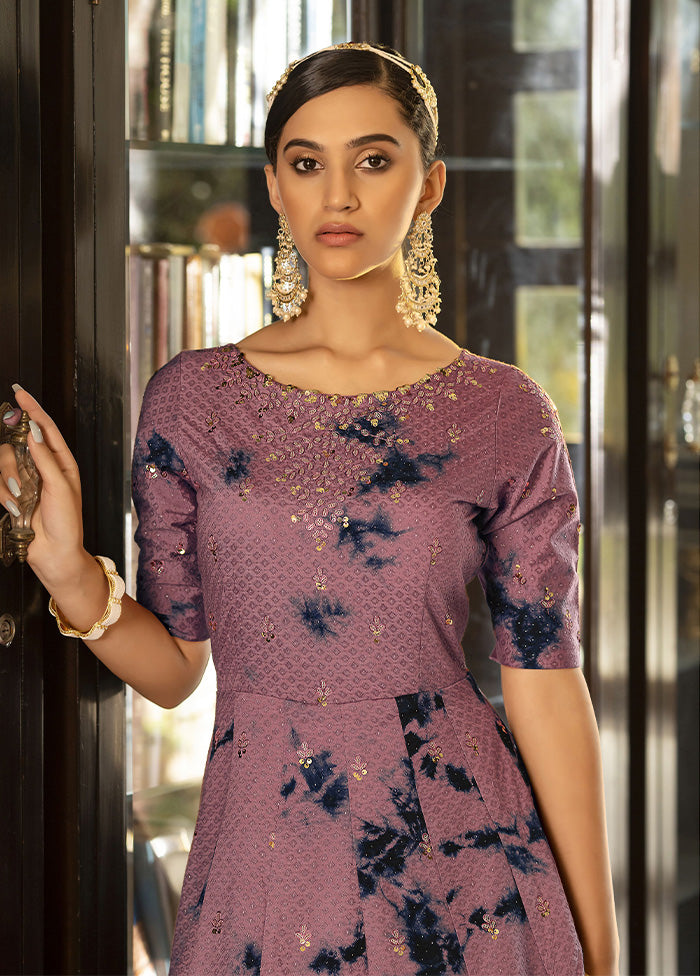 Grey Semi Stitched Cotton Gown - Indian Silk House Agencies