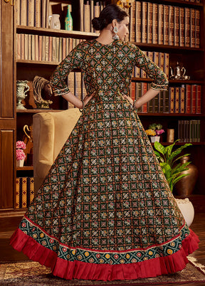 Green Readymade Cotton Gown With Dupatta - Indian Silk House Agencies