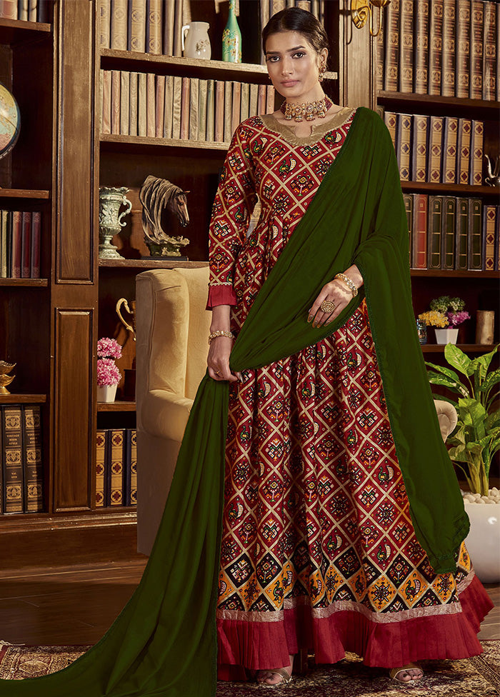 Maroon Readymade Cotton Gown With Dupatta - Indian Silk House Agencies