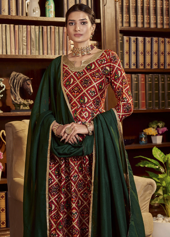 Maroon Readymade Cotton Gown With Dupatta - Indian Silk House Agencies