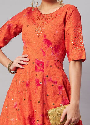 Orange Semi Stitched Cotton Gown - Indian Silk House Agencies
