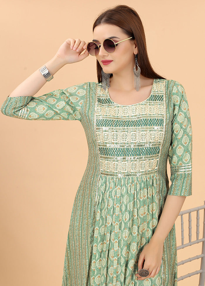 Green Readymade Cotton Long Kurti - Indian Silk House Agencies