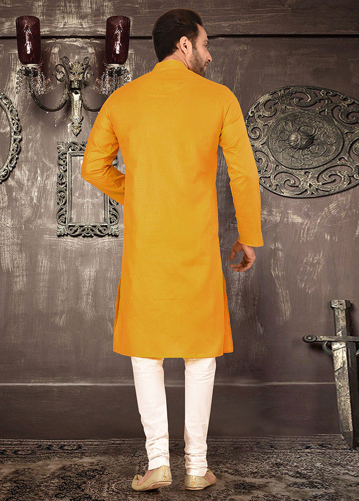 2 Pc Mustard Cotton Kurta Pajama Set - Indian Silk House Agencies