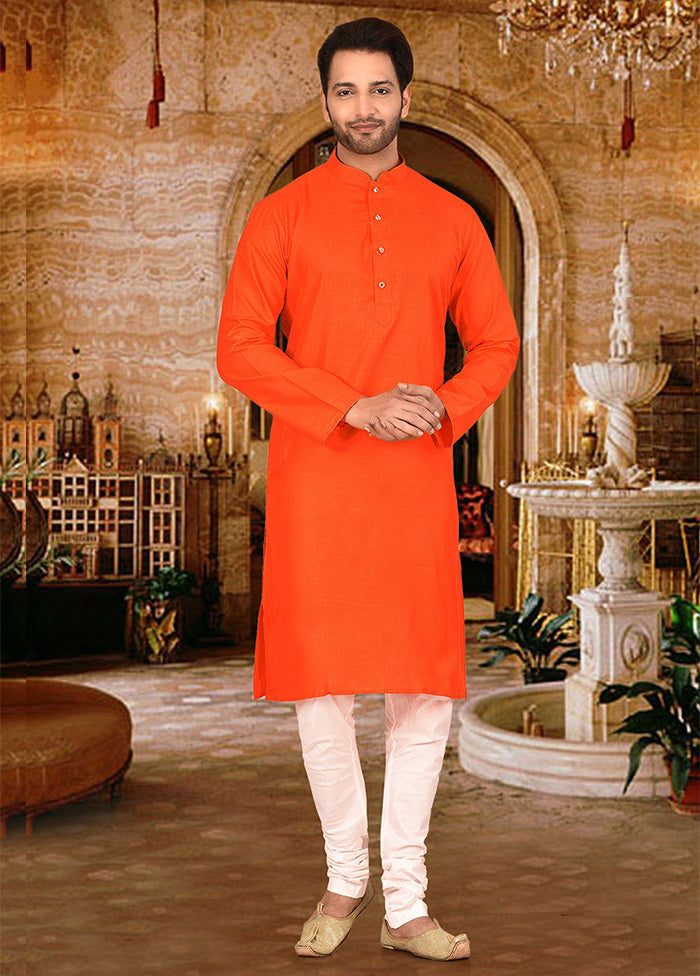 2 Pc Orange Cotton Kurta Pajama Set - Indian Silk House Agencies
