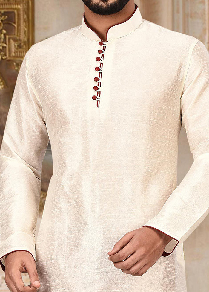 2 Pc White Silk Kurta And Pajama Set - Indian Silk House Agencies