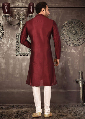 2 Pc Maroon Silk Kurta And Pajama Set - Indian Silk House Agencies