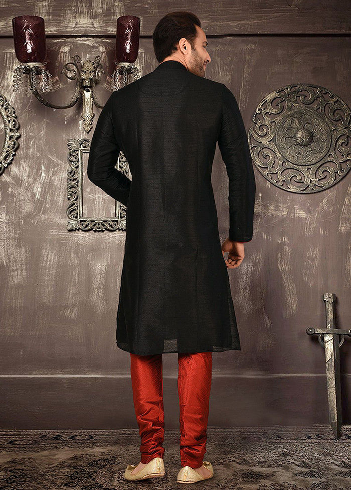 2 Pc Black Silk Kurta And Pajama Set - Indian Silk House Agencies