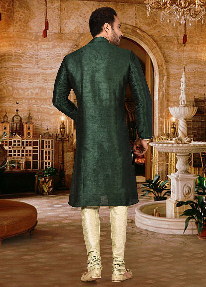 2 Pc Green Silk Kurta And Pajama Set - Indian Silk House Agencies