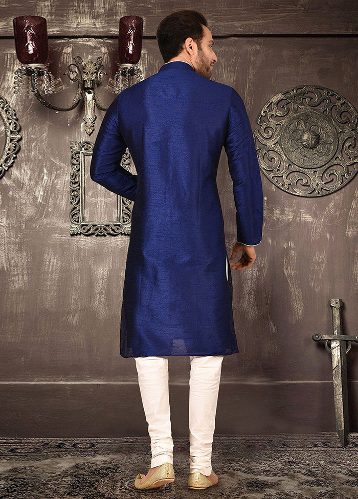2 Pc Royal Blue Silk Kurta And Pajama Set - Indian Silk House Agencies