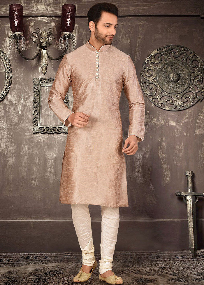 2 Pc Light Brown Silk Kurta And Pajama Set - Indian Silk House Agencies