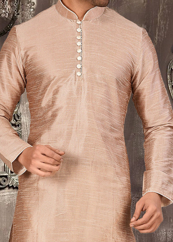 2 Pc Light Brown Silk Kurta And Pajama Set - Indian Silk House Agencies