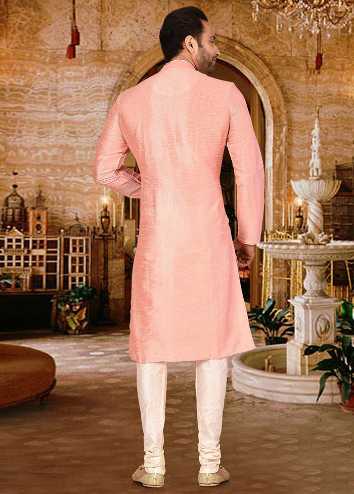 2 Pc Light Pink Silk Kurta And Pajama Set - Indian Silk House Agencies
