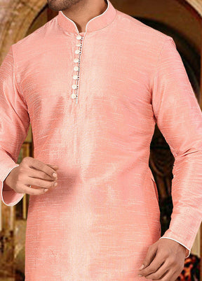 2 Pc Light Pink Silk Kurta And Pajama Set - Indian Silk House Agencies