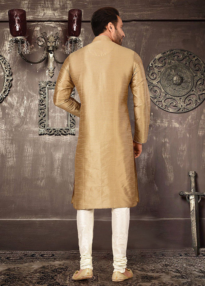 2 Pc Beige Silk Kurta And Pajama Set - Indian Silk House Agencies