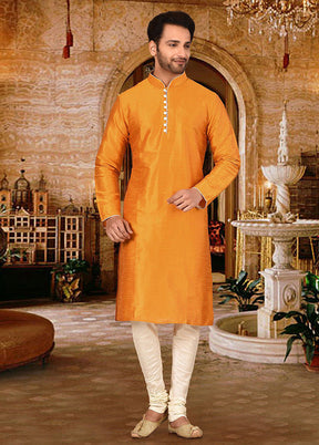2 Pc Mustard Silk Kurta And Pajama Set - Indian Silk House Agencies
