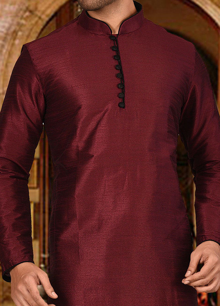 2 Pc Maroon Silk Kurta And Pajama Set - Indian Silk House Agencies