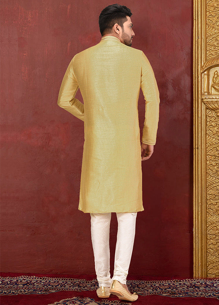 2 Pc Cream Silk Kurta And Pajama Set - Indian Silk House Agencies