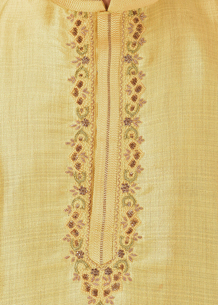2 Pc Cream Silk Kurta And Pajama Set - Indian Silk House Agencies
