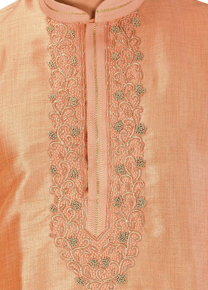 2 Pc Peach Silk Kurta And Pajama Set - Indian Silk House Agencies